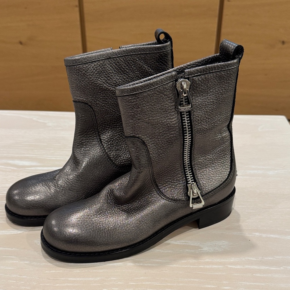 Jimmy Choo - Dondo Moto Biker Boots - Anthracite Gunmetal Grey - Size 35.5